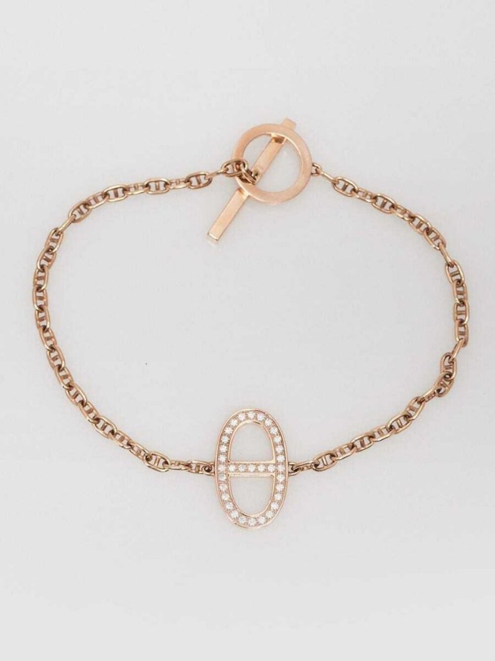 Hermes 18k Rose Gold and Diamond Chaine d'Ancre Contour Bracelet Size SH